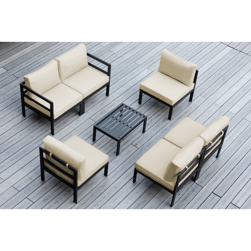 Ohana Outdoor 7-pc. Cushioned Aluminum Sectional - No Assembly - Sunbrella Antique Beige