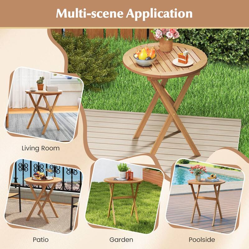 Costway Outdoor Side Table with Slatted Tabletop & X-Shaped Structure - See Details