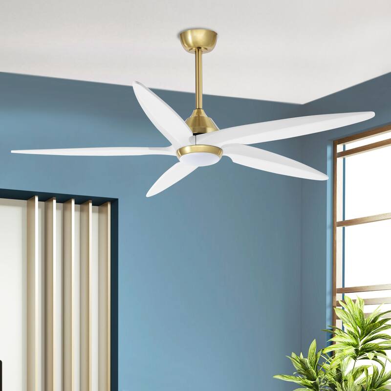 GetLedel 54" Solid Wood 5-Blade Ceiling Fan with Dimmable LED and Remote Control - Gold/White