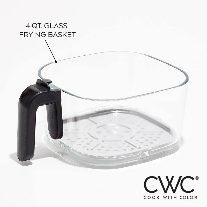 COOK WITH COLOR 1200W Air Fryer: Glass Basket, Dishwasher Safe, 60min Timer, 6 Presets, Temp Control 175F-400F, 4 - 5.5 QT