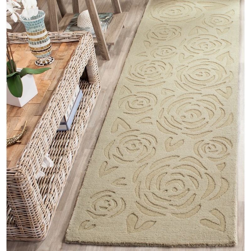 Martha Stewart by SAFAVIEH, Block Print Rose Handmade Wool Area Rug - 2'3" x 8' Runner - Saguaro
