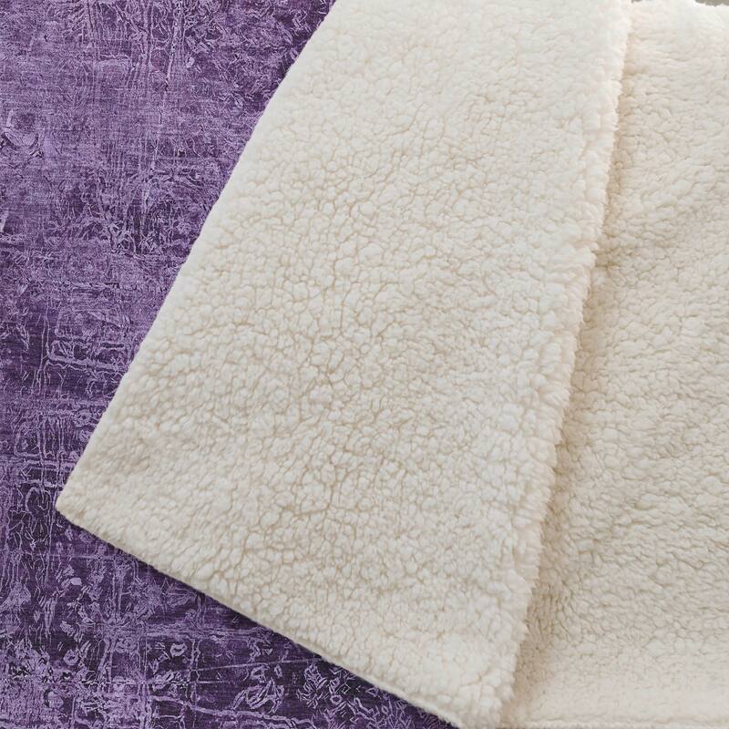 Premium Machine Washable Solid Imprints Sherpa Throw Blanket
