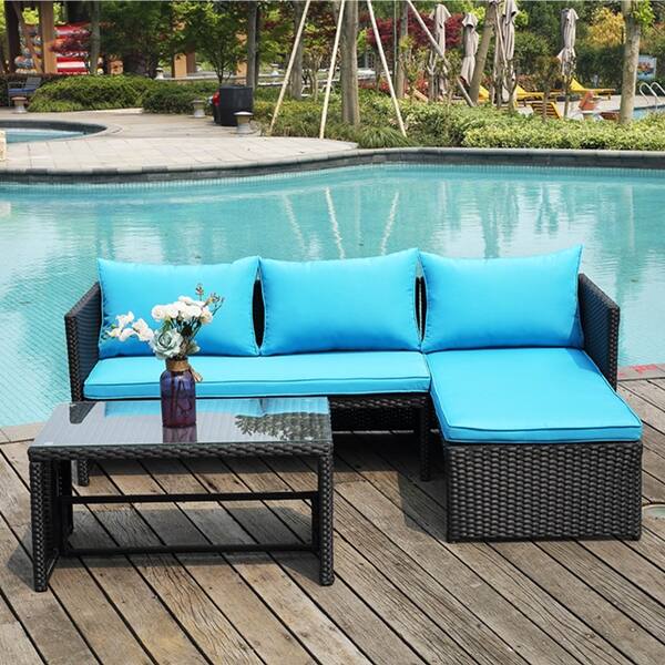 Shop Grearden Outdoor 3 Piece Conversation Patio Wicker Sofa Set Includes Sofa Chaise Coffee Table Overstock 31665008
