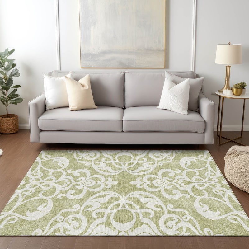Machine Washable Indoor/ Outdoor Damask Glam Chantille Rug