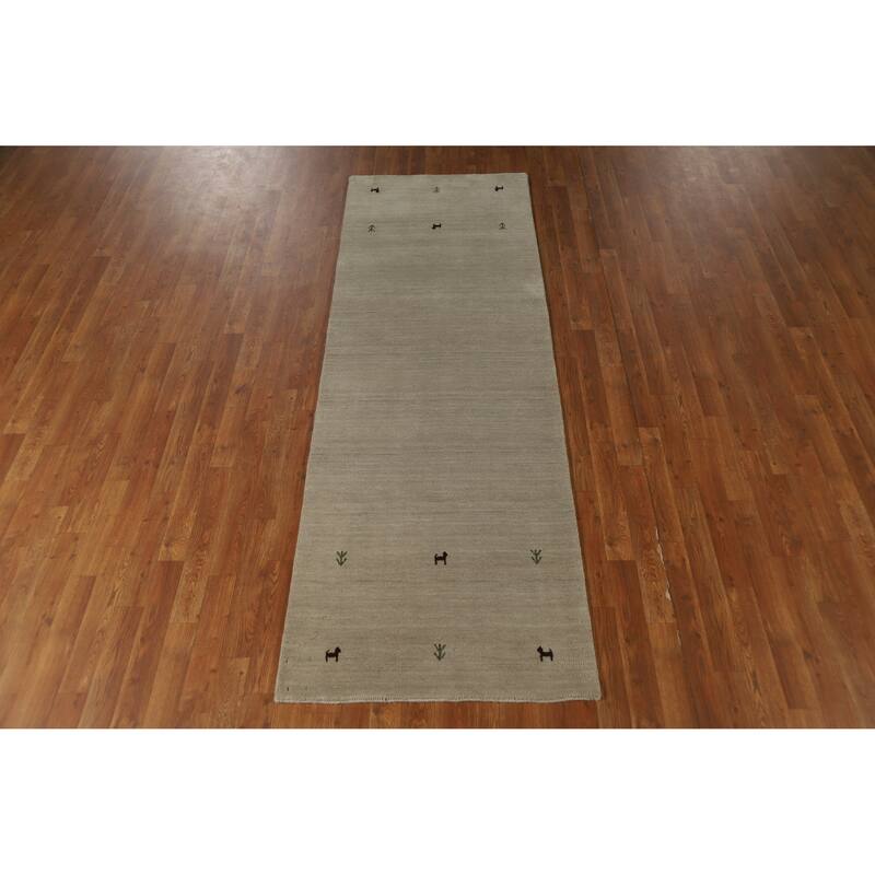 Gabbeh Indian Runner Rug Hand-Knotted Hallway Wool Carpet - 2'9" x 8'3"
