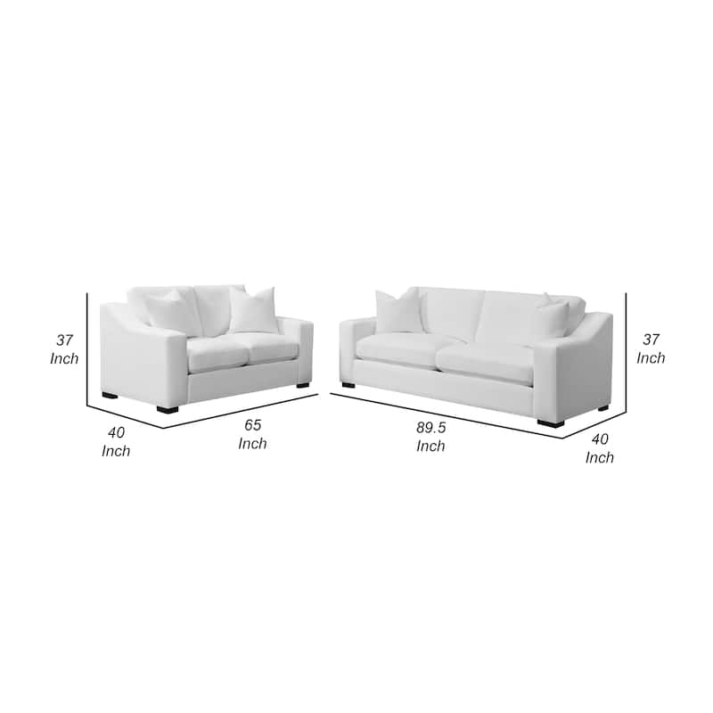 Shanice 2pc Living Room Sofa Set, 4 Accent Pillows, White Trillium