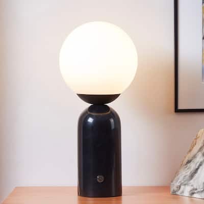 Brightech Mila Tall 15 in. Classic Black Mid-Century Modern Integrated LED Bedside Table Lamp with Built-In 3-Way Dimmer