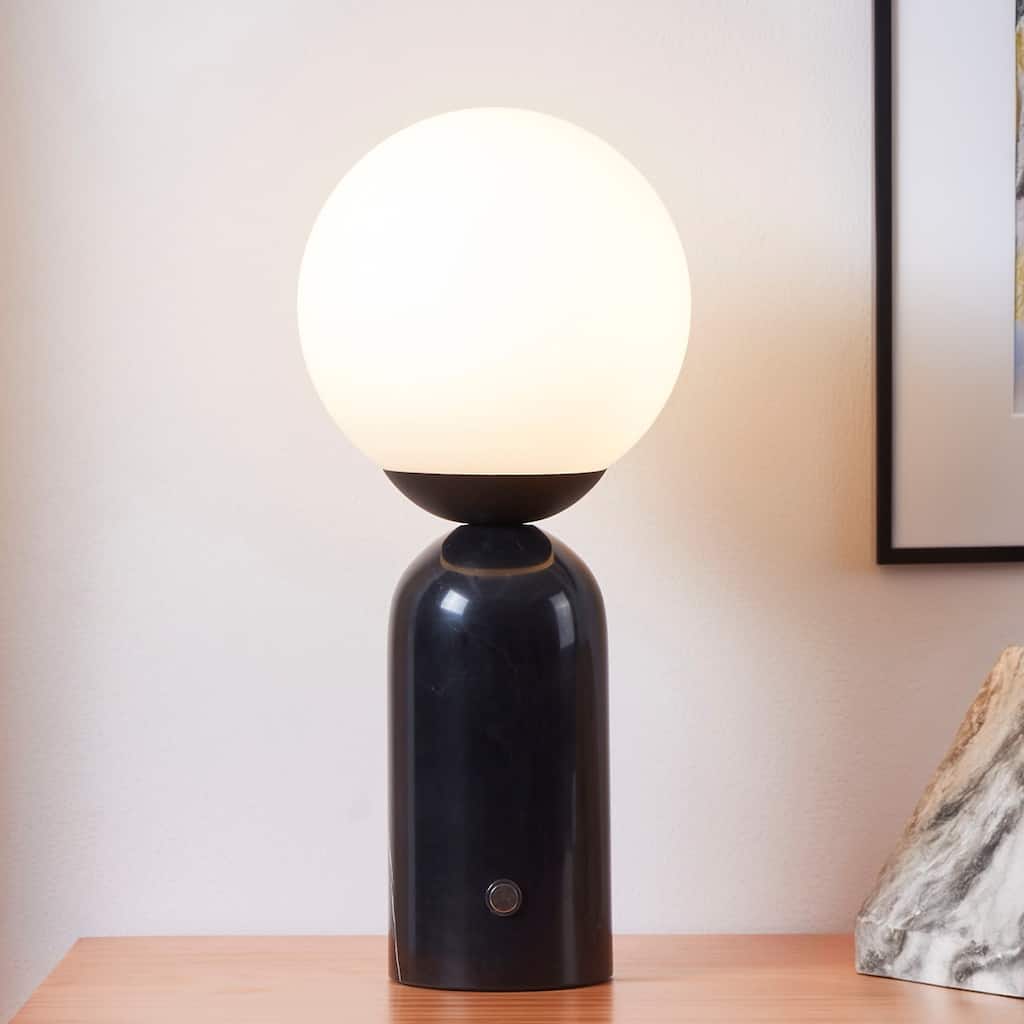 Brightech Mila Tall 15 in. Classic Black Mid-Century Modern Integrated LED Bedside Table Lamp with Built-In 3-Way Dimmer