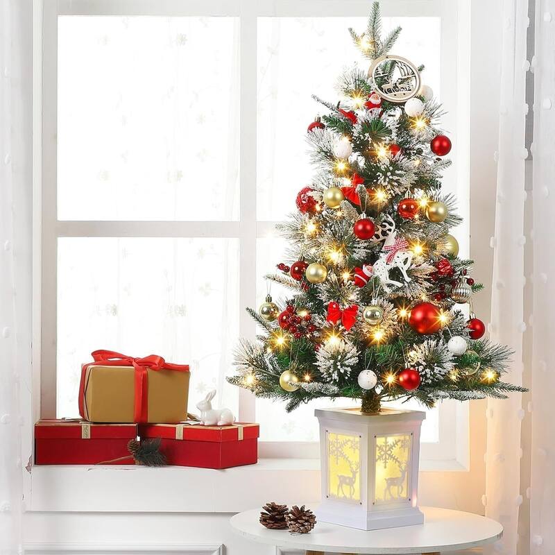 3FT Artificial Desktop Small Christmas Tree, Deer lightbox Box