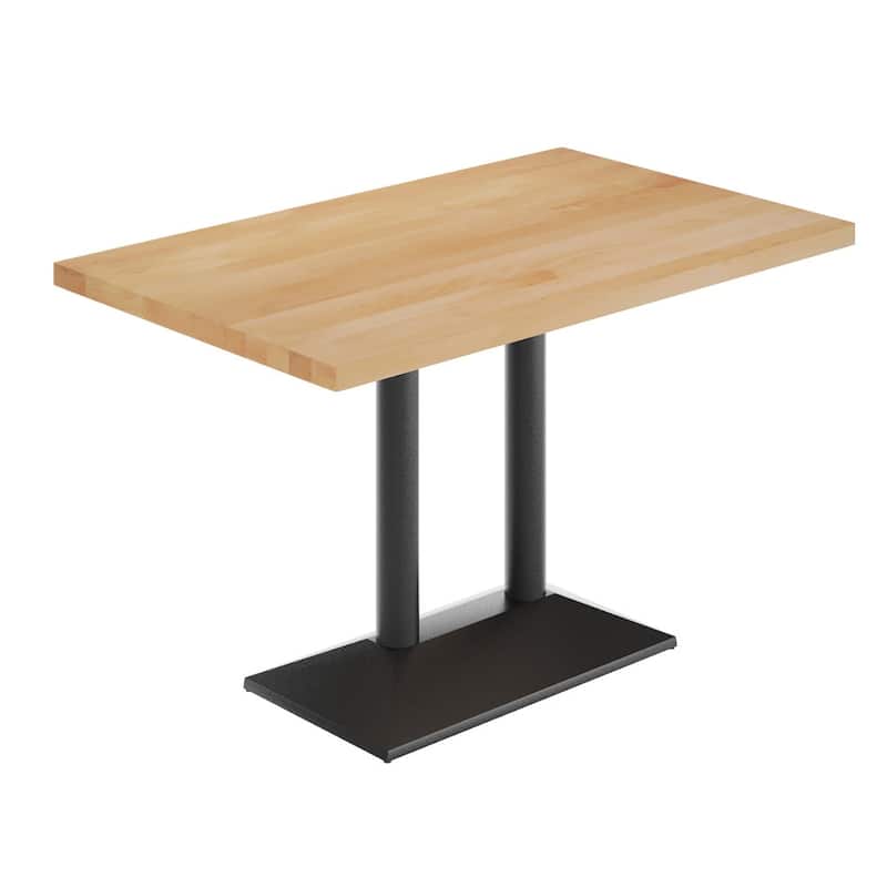 Rectangular Solid Wood Tabletop w/ 27" x 15" Two-Column Dining Height Table Base - 30"W x 48"D x 29.5"H - Natural Top/Black Base