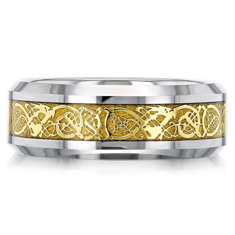 Kobelli 8mm Tungsten Carbide Celtic Dragon Ring - 8.5 - Yellow