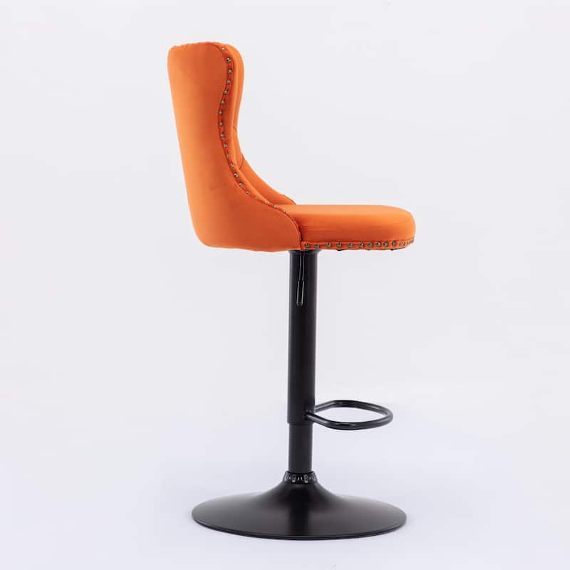 Modern Upholstered Bar Stools with Backs Comfortable Tufted for Home Pub and Kitchen Island - Orange