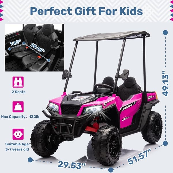 24V Ride-On Car, 4WD UTV for Kids, Remote-Controlled Dump Truck, Removable Roof, 2-Seater, 3 Speeds, Bluetooth, Music Features