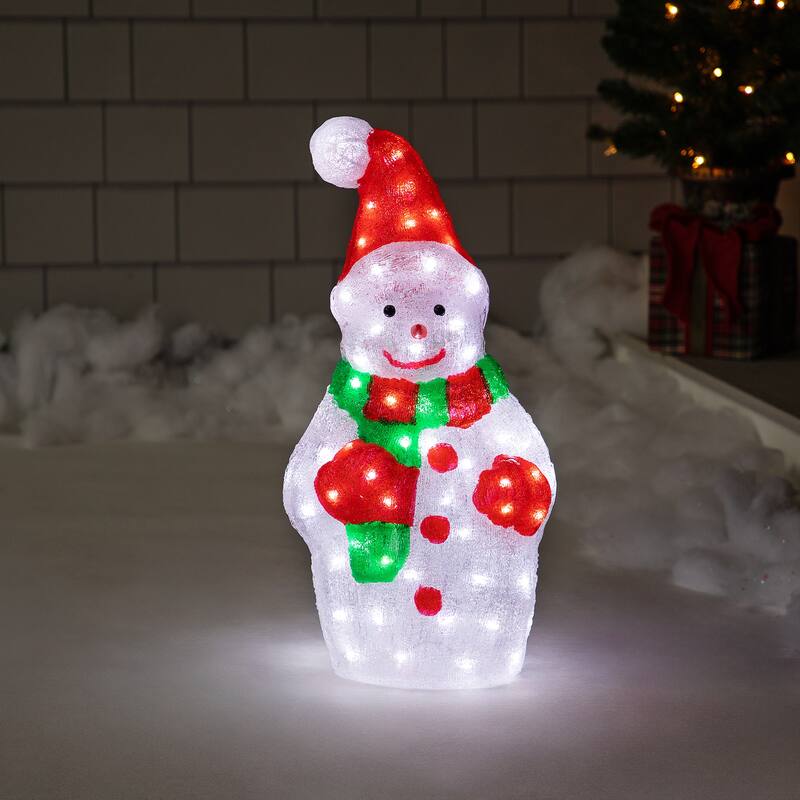 25" Lighted Commercial Grade Acrylic Christmas Snowman Display Decor - White
