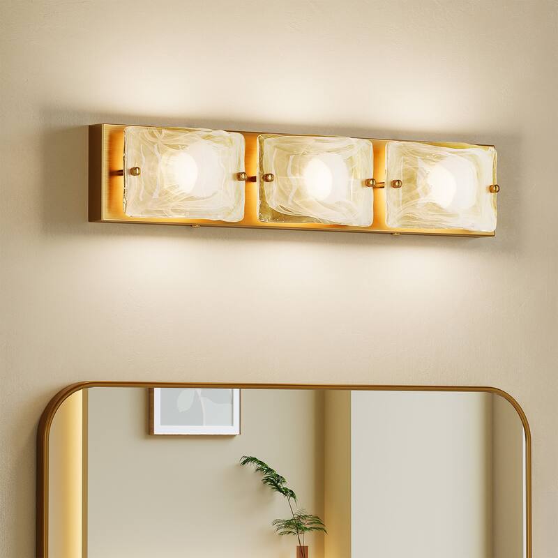 3 Tiles Cloud Glass Gold Copper Bathroom Vanity Light