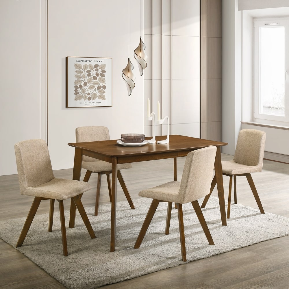 Gina 5-Piece Rectangular Walnut Dining Set with Upholstered Chairs