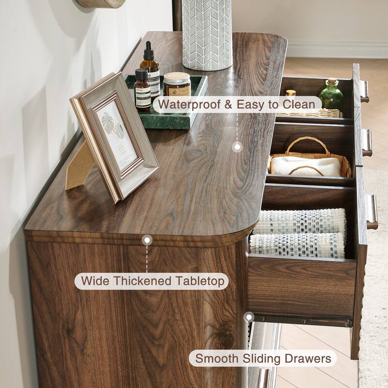 7 Drawer Dresser, 52" Wide Modern Wood Dresser for Bedroom, Chest of Drawers with Curved Profile Design