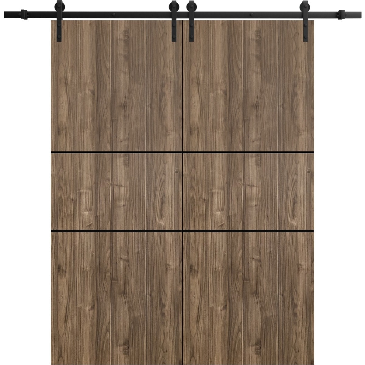 SartoDoors Planum 0014 | Closet Door Double Barn Door | Solid Wood | Hardware Set | 36x80, Walnut Bedroom Door Bathroom Door