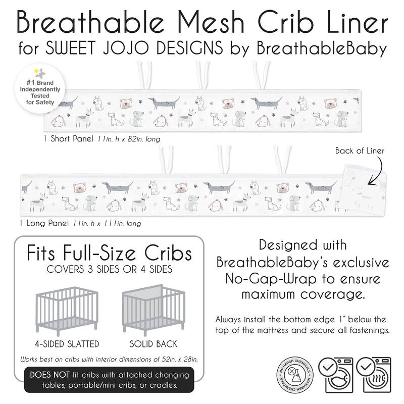 Sweet Jojo Designs + BreathableBaby Breathable Mesh Crib Liner Dog Boy, Girl, Unisex/Gender Neutral Modern Puppy