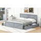 preview thumbnail 5 of 11, King Wooden Platform Bed with Headboard and Four Pull-Out Storage Drawers, Sturdy Frame with Slats and Center Support Legs