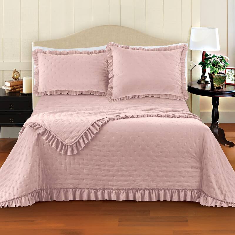 Textured Design Ruffled Border Solid Color Quilt