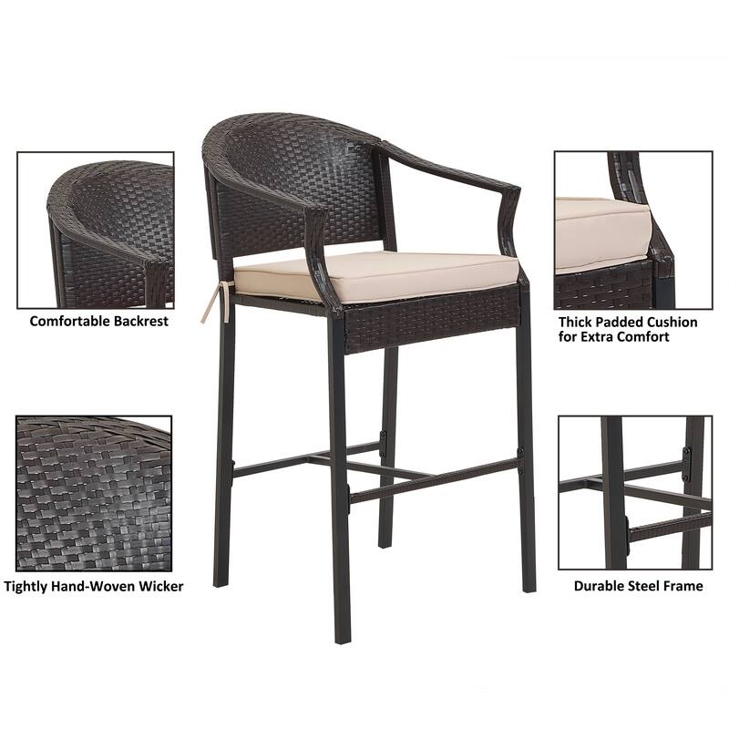 3-Piece Outdoor Wicker Bar Set, Patio Bistro Set