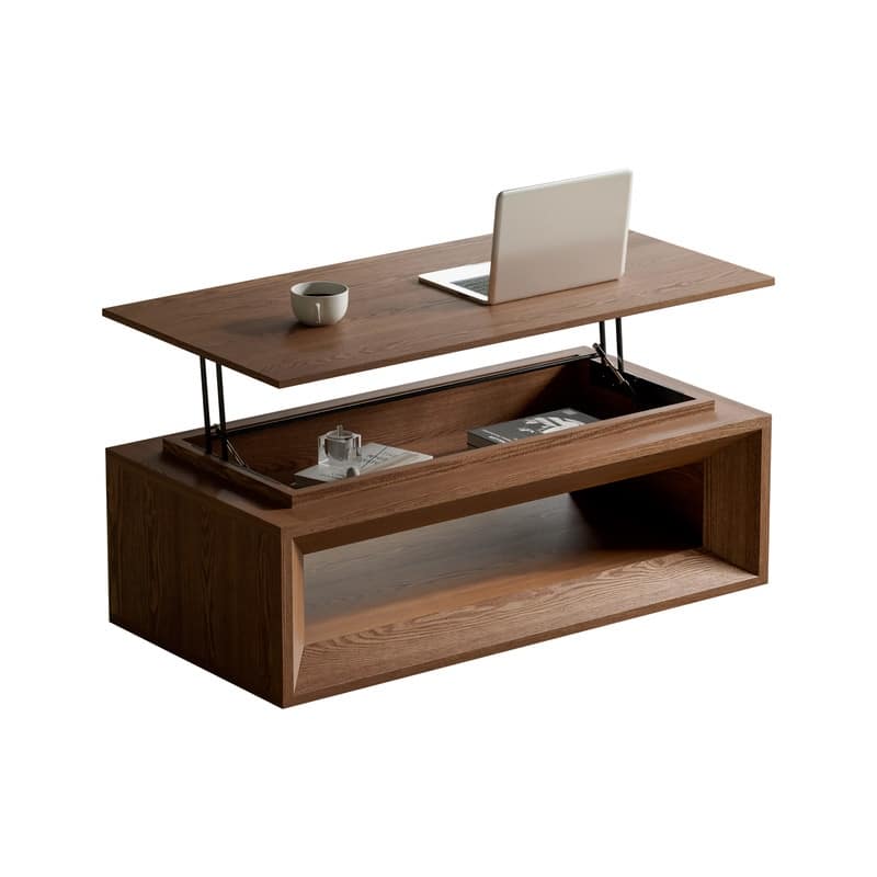 43.3" Lift-Top Coffee Table, Solid Wood Veneer Modern Accent Table with Storage and Adjustable Height