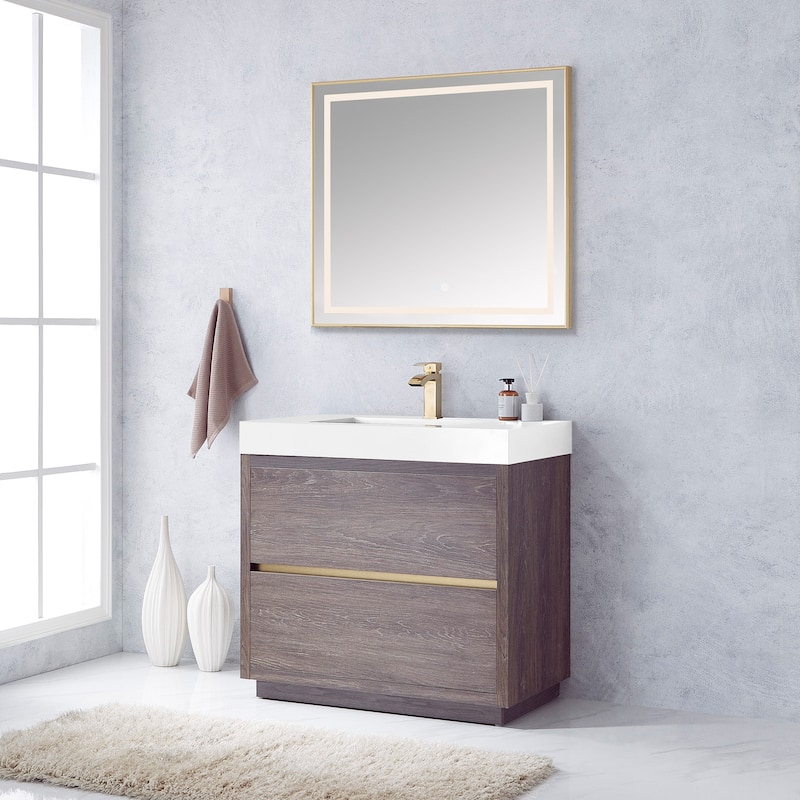 Huesca 36" Single Bath Vanity with White Stone Sink Top without Mirror