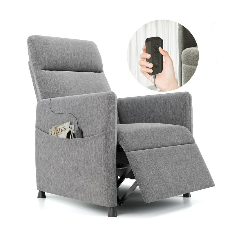 Anmytek Comfortable Modern Fabric Power Recliner Chair - Padded Seat Footrest - Light Gray