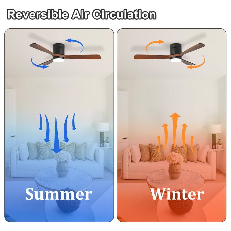 52-inch Ceiling Fan with Light, 3 Wood Blades, Remote Control, Reversible DC Motor for Living Room - Black + Dark Walnut