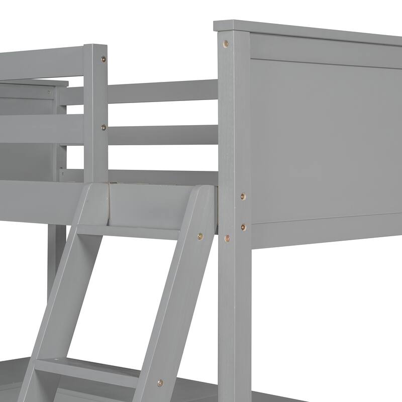 Solid Pinewood Twin Size Loft Bed with Full Length Guardrail, Wooden High Loftbed Frame with Storage Shelves and Built In Desk