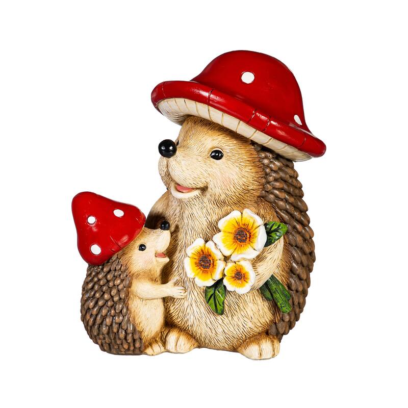 7" Resin Mushroom Hedgehog Family Statue