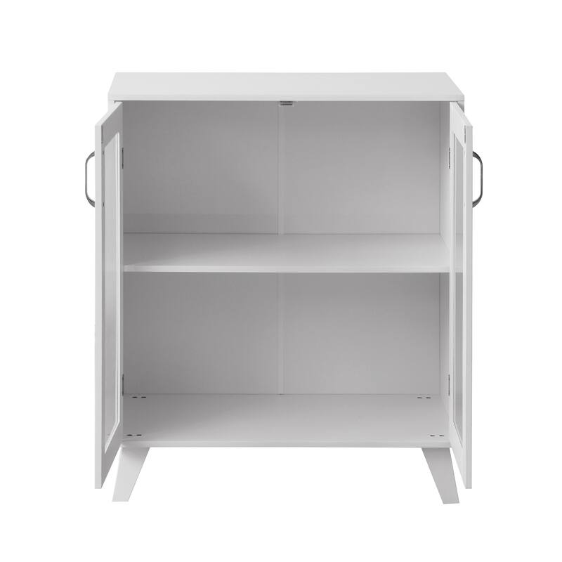Anmytek Fluted Glass Double Door Cabinet White Modern Cabinet Storage Sideboard with Tapered Legs