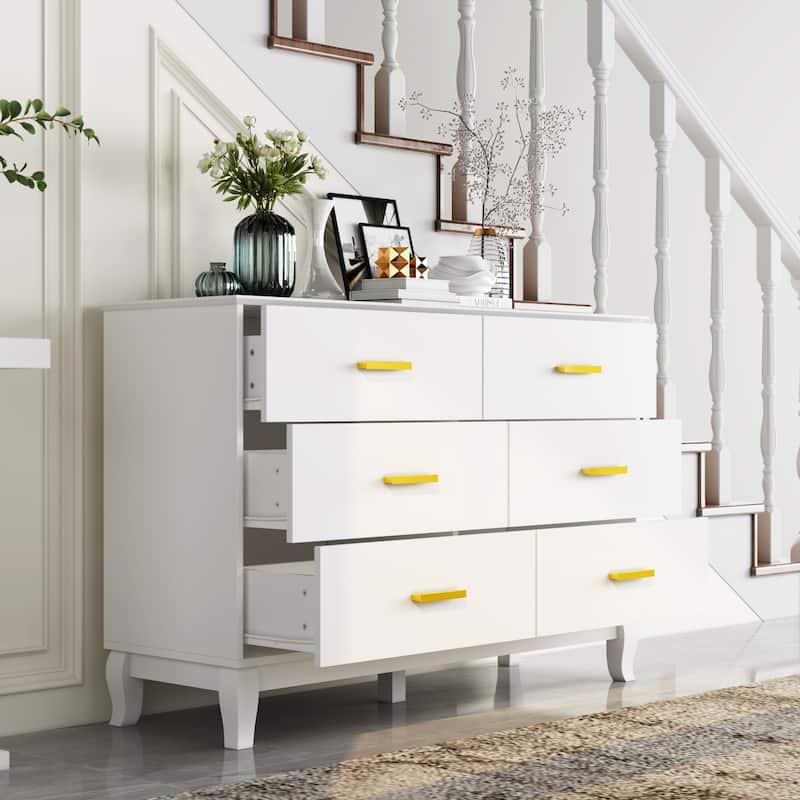 6 Drawer Dresser Modern Wood Storage Chest of Drawers for Living Room