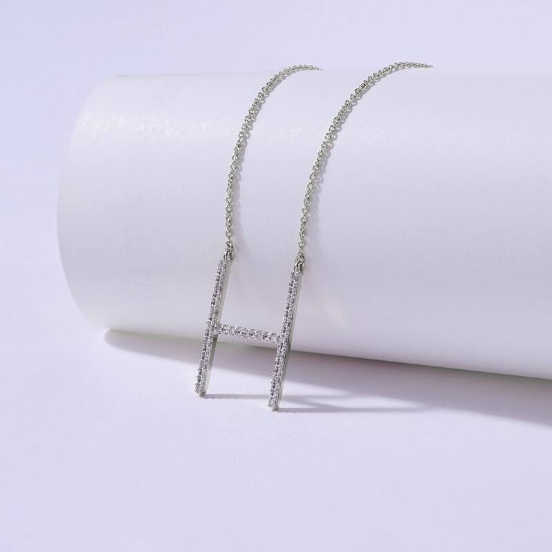 1/20ct TDW Diamond Classic Initial Pendant Necklace in Silver for Women - H - White