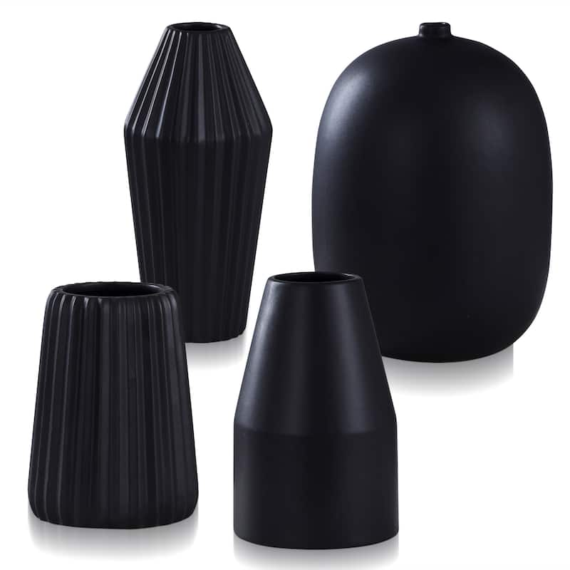 Dann Foley Lifestyle - Small Ceramic Vases - Satin Finish - Set of 4 - Matte Black