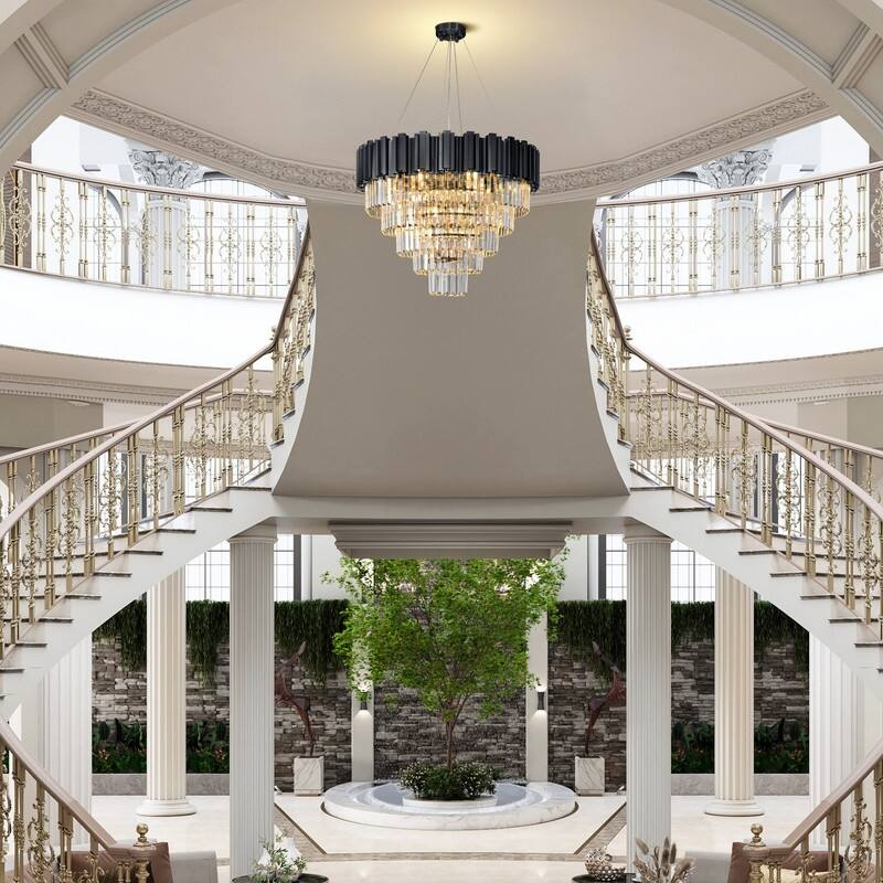 KAYLA Large Crystal Chandelier - 35.4"Modern 6-Tier 17-Light Chrome Ceiling Light, Luxury K9 Crystal