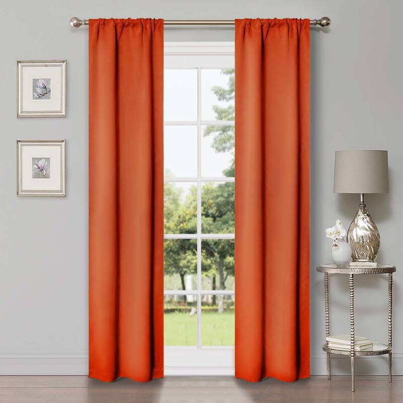 Superior Solid Machine Washable Room Darkening Semi-Blackout Curtains, Set of 2 - 26" x 84" - Rust