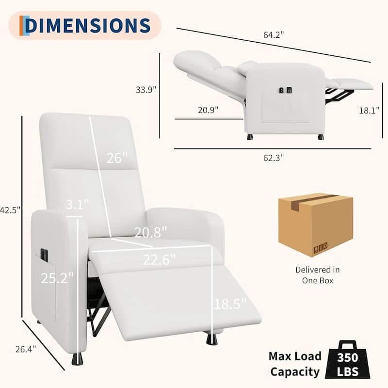 Adjustable Electric Power Recliner Chair, Single Sofa with Massage and Heat for Living Room