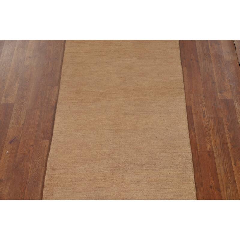Light Brown Gabbeh Modern Runner Rug Hand-Knotted Wool Carpet - 2'7"x 9'9"