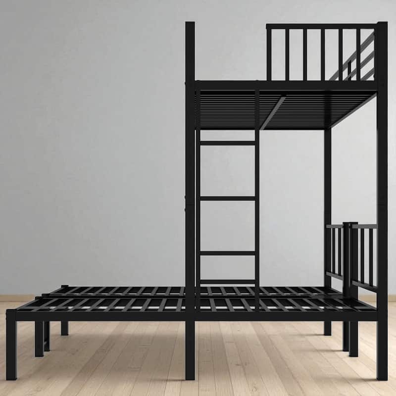 Metal Triple Bunk Bed for 3, Twin XL Over Twin & Twin, Convertible to 3 Twin Beds with Guardrails and Ladder