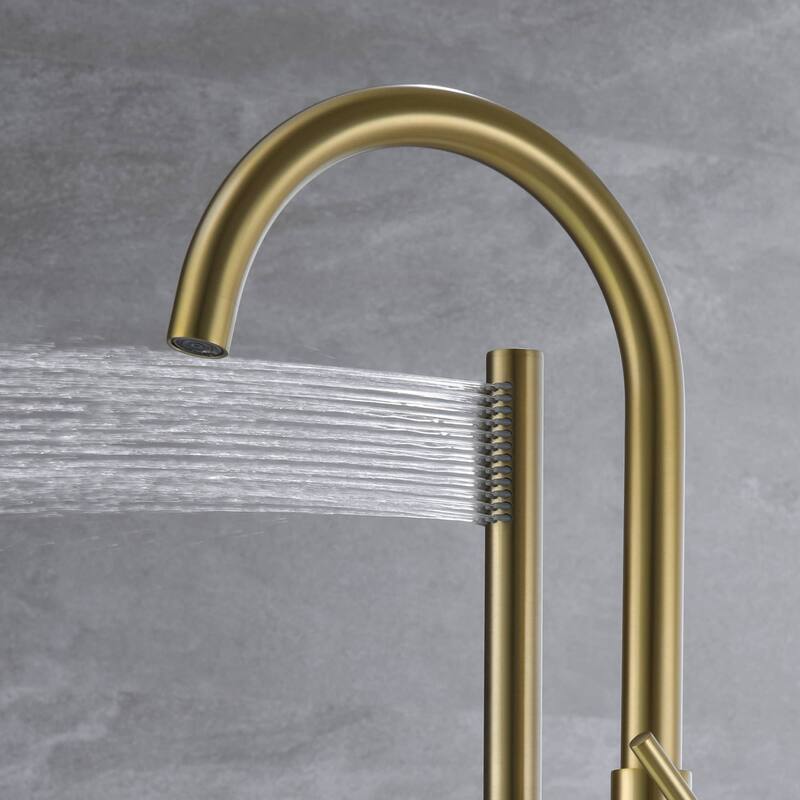 Freestanding Tub Faucet With Hand Shower Bathroom Floor Mounted Tub Filler Double Handle Bathtub Faucets Trim With Sprayer
