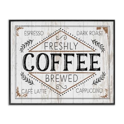 Stupell Rustic Fresh Brew Coffee Sign Autumn Charm Framed Giclee Texturized Art by Jennifer Pugh
