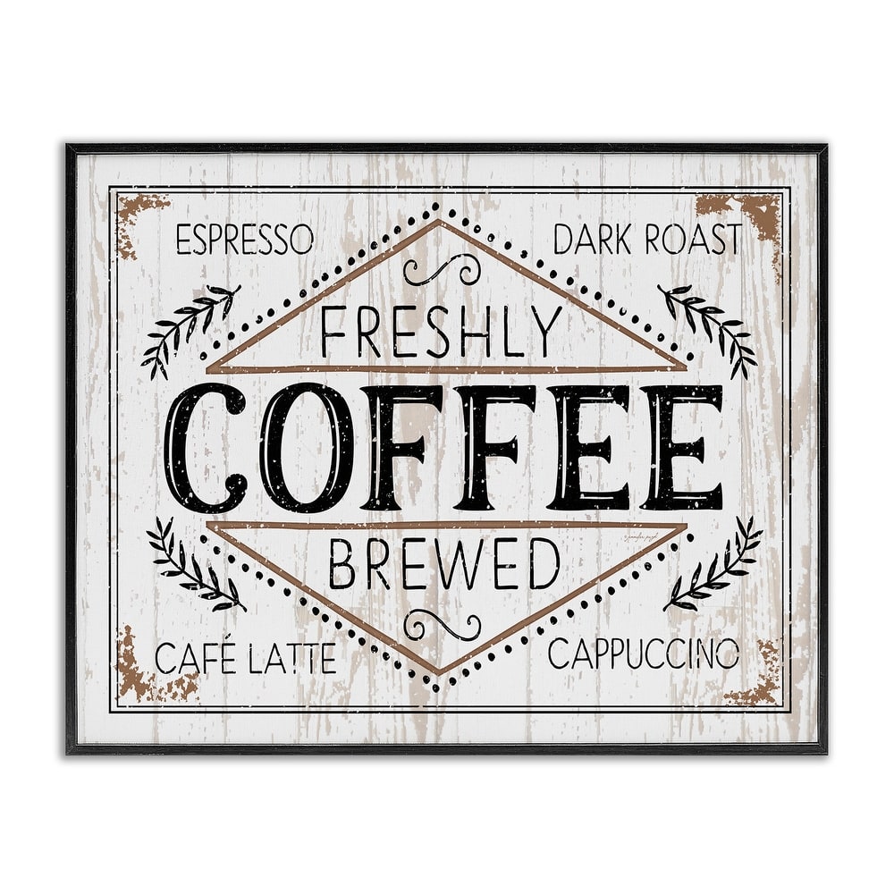 Stupell Rustic Fresh Brew Coffee Sign Autumn Charm Framed Giclee Texturized Art by Jennifer Pugh