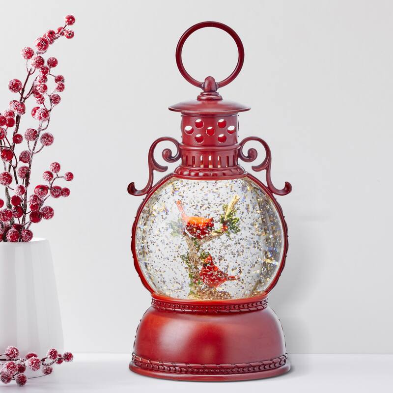 8" LED Cardinal Lantern Water Globe Usb