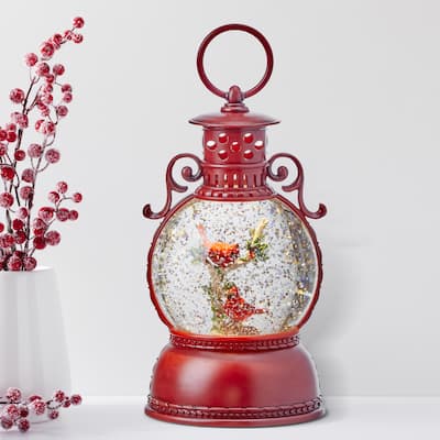 8" LED Cardinal Lantern Water Globe Usb