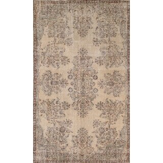 Distressed Floral Anatolian Turkish Rug Hand-Knotted Wool Carpet - 5'10 ...