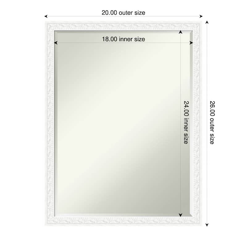 Bethany Half-Inch-Bevel Wood Framed Bathroom Vanity Wall Mirror - 20 x 26 in - Bethany White
