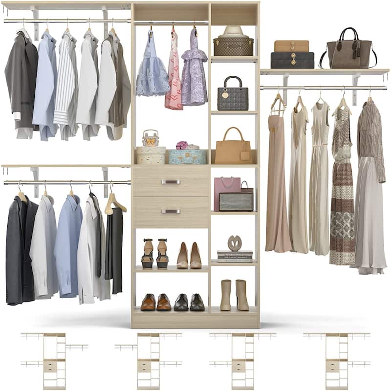 31.5'' to 96'' W Closet Organizer System with Drawers and Tower Shelves for Reach-in and Walk-in Closet