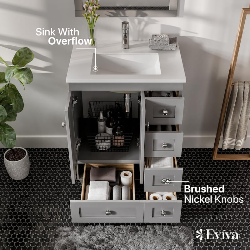 Eviva Acclaim 28"W Gray Bath Vanity with WH Quartz Top - 24''